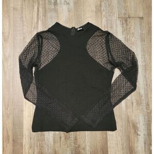 The KOOPLES Sheer Sleeve Black Milano Shaped Top Women size Large